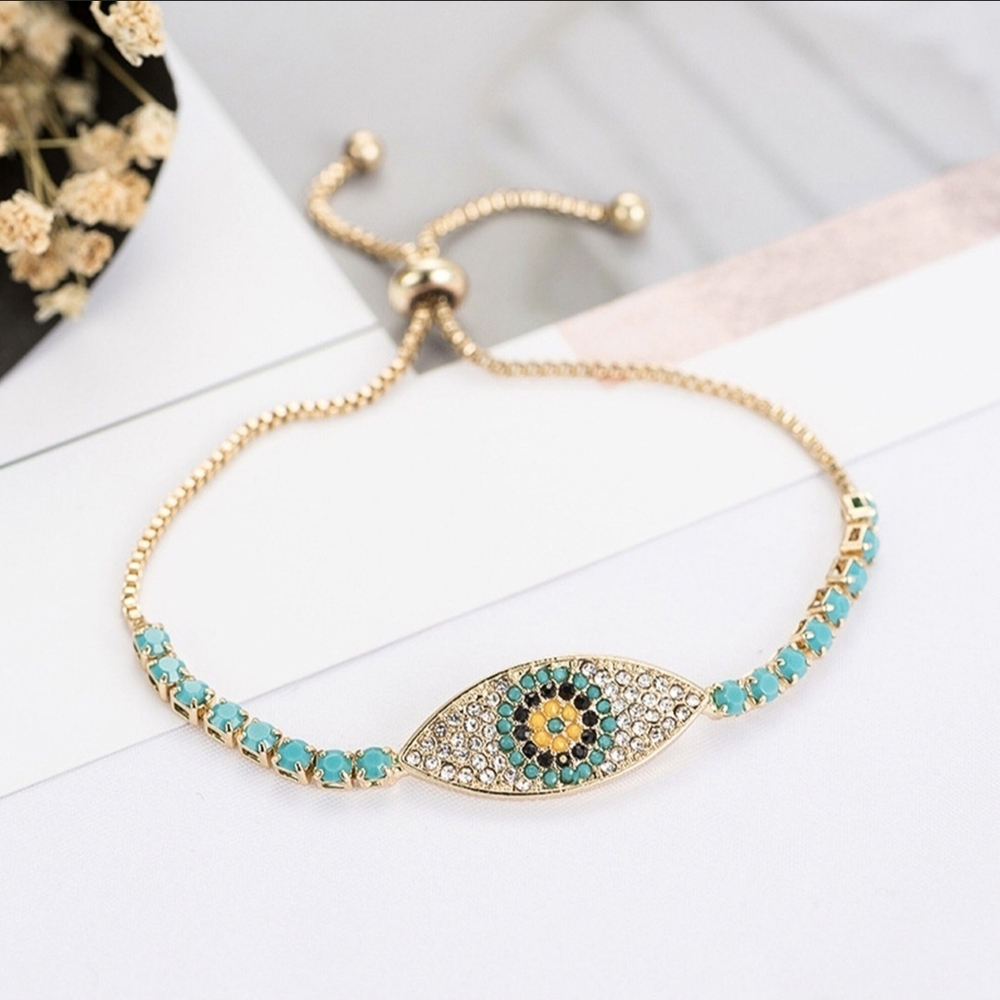 Gold and Turquoise Evil Eye Bracelet